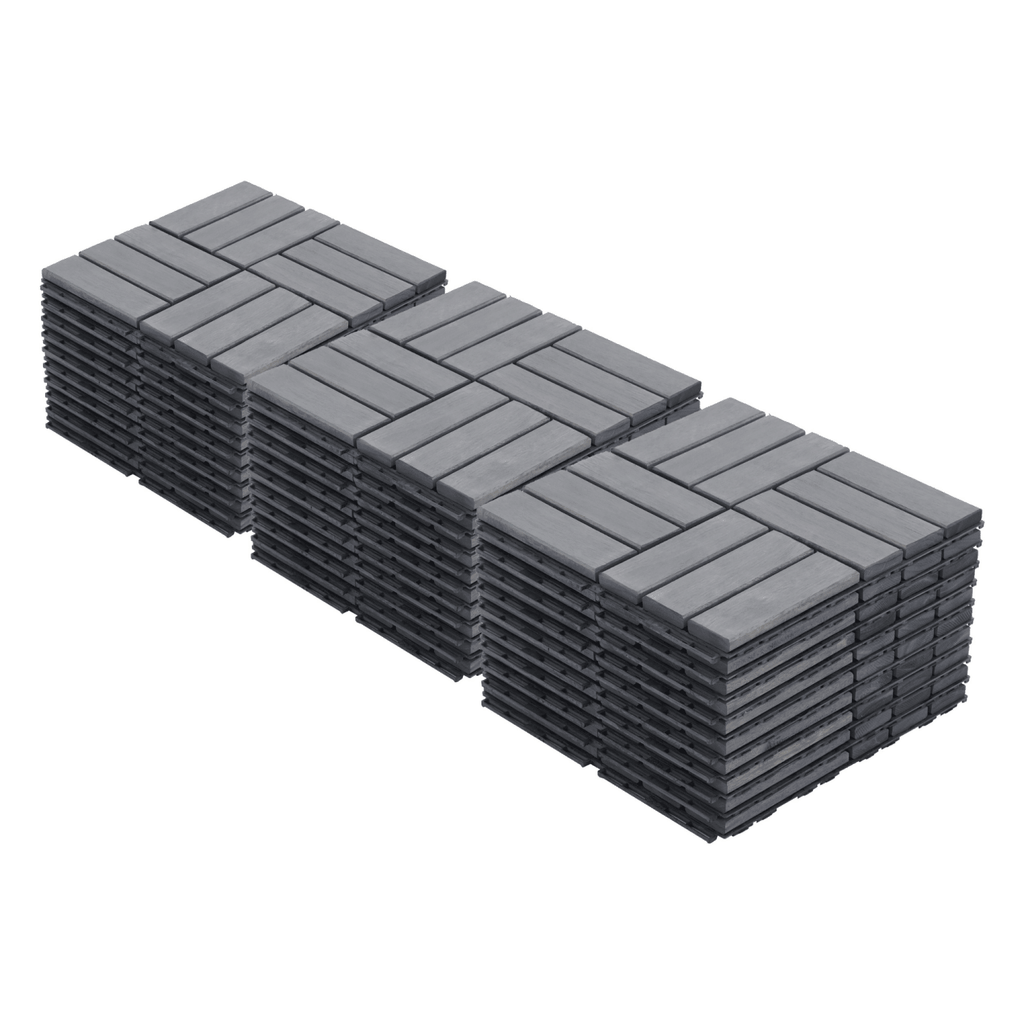 30 PCS Interlocking Deck Tiles Striped Pattern, 12" x 12" Square Light Gray Acacia Hardwood Outdoor Flooring for Patio, Bancony, Pool Side,...