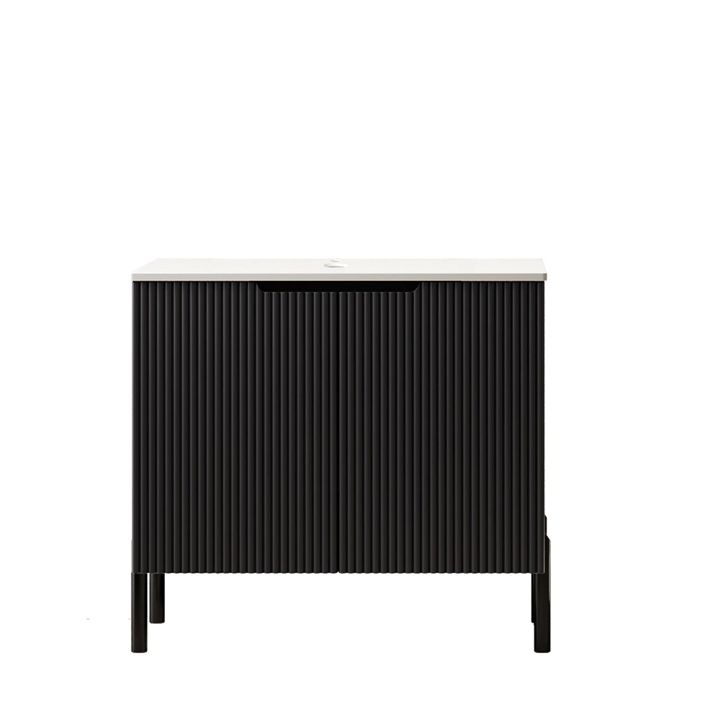 30" TURIO Freestanding Carrara White Sintered Stone Countertop and Black Plywood Cabinet with Two Doors, NO Basin, NO Faucet and Sink Cover
