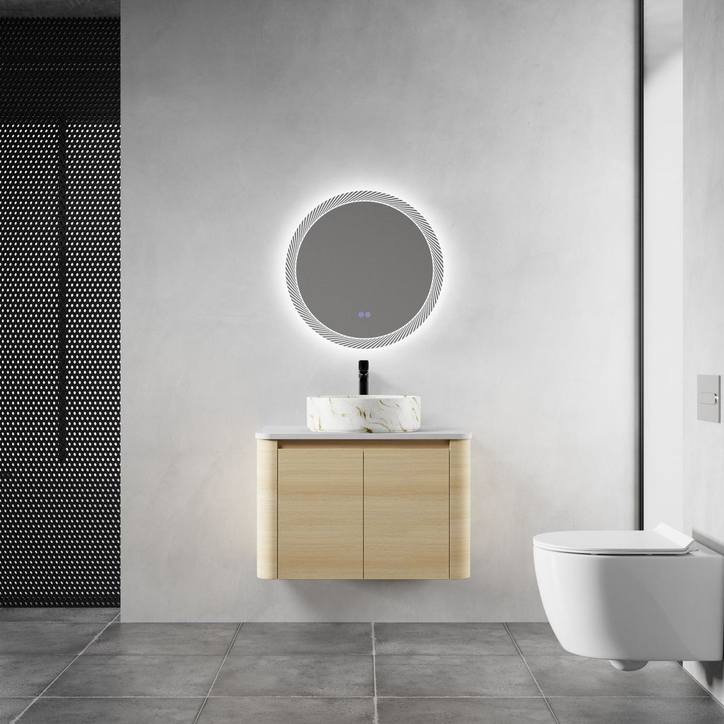 30'' Wall-Mounted Bathroom Vanity With Ceramic Art Sink & 2-Soft-Close Door, KD-Packing, Plywood