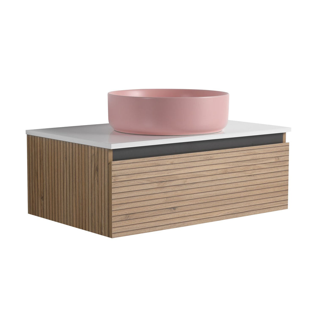 30'' Wall-Mounted Bathroom Vanity with Pink Art Ceramic Sink & 1-Soft-Close Drawer, Plywood (KD-Packing)
