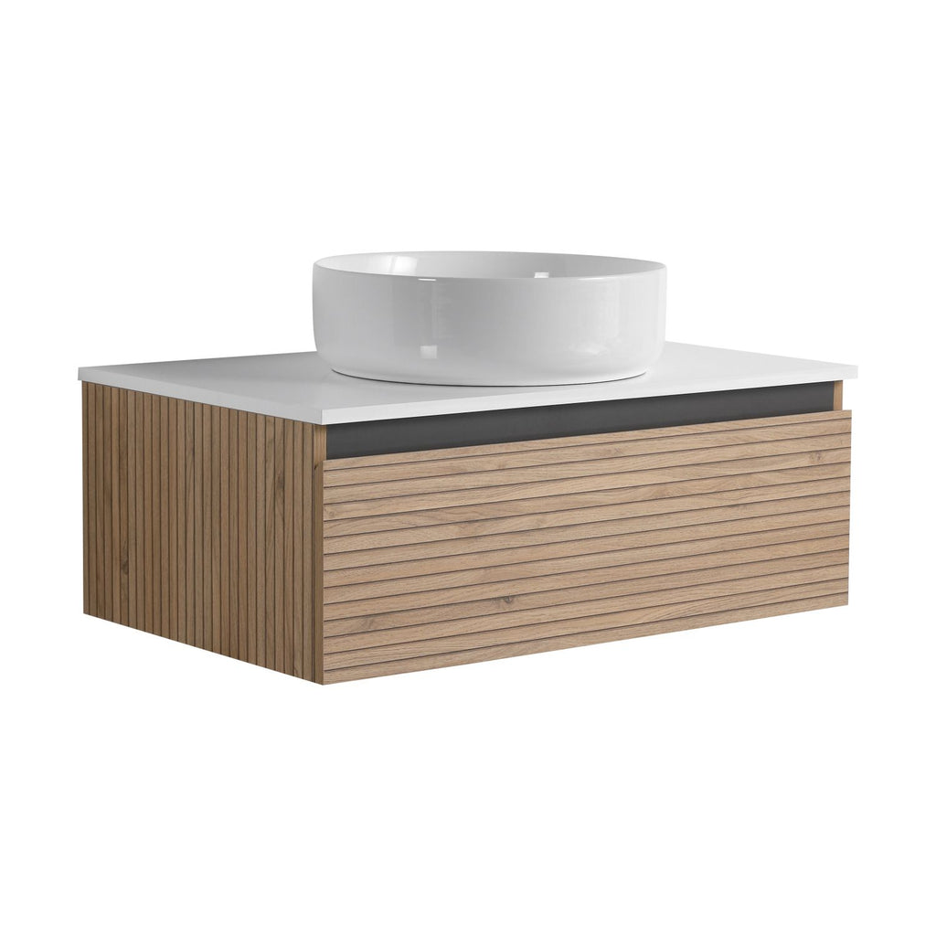 30'' Wall-Mounted Bathroom Vanity with White Art Ceramic Sink & 1-Soft-Close Drawer (KD-Packing)