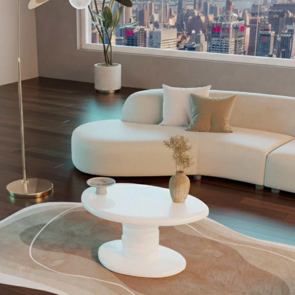 30" x 21" x 15" Modern Cobblestone End Table-High Gloss White