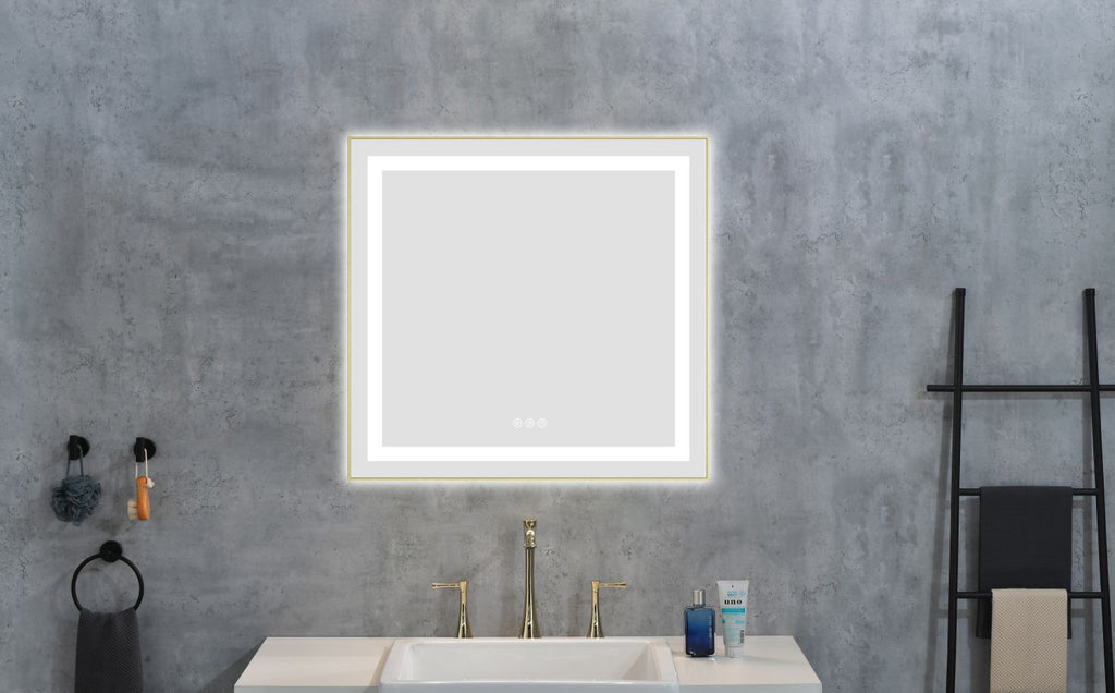 30 x 28 Inch LED Bathroom Mirror with Front and Backlight, Wall Mounted Vanity Mirror with Aluminum Frame, Anti-Fog, Memory, 3 Colors, Stepless Dimmable