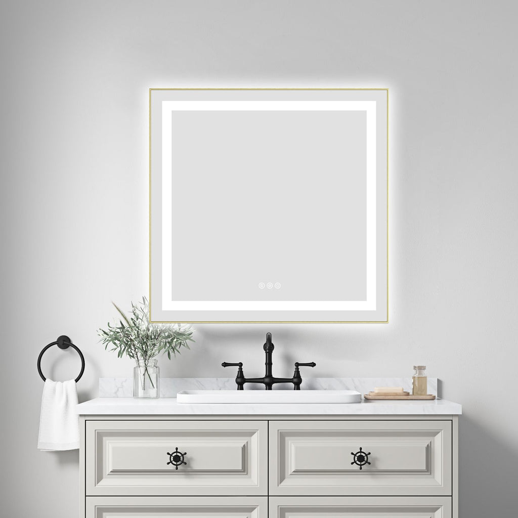 30 x 30 Inch LED Bathroom Mirror with Front and Backlight, Wall Mounted Vanity Mirror with Aluminum Frame, Anti-Fog, Memory, 3 Colors, Stepless Dimmable