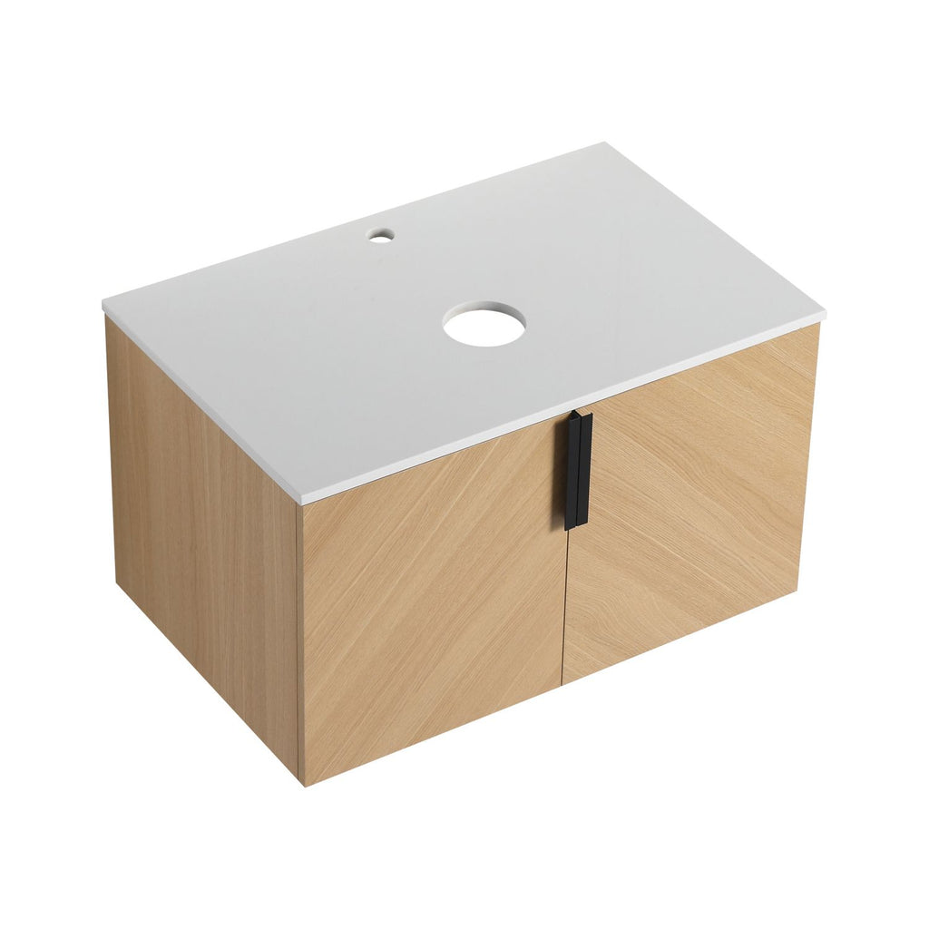 30"(29-1/2") Bathroom Vanity With Top Artificial Stone Slab, 2-Soft Close Door, Wall-Mounted Mounting Design, KD-Packing (Vanity Only, Without Sink)