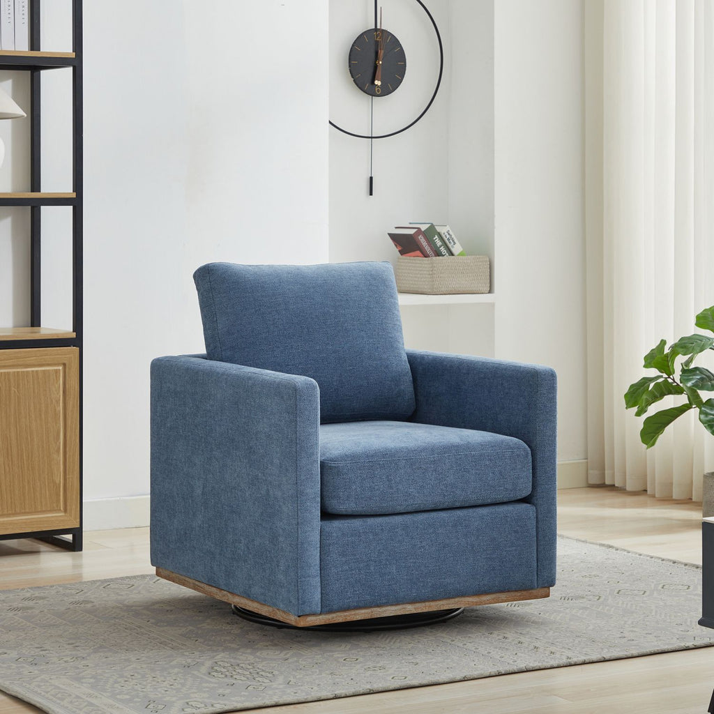 30.7"W Square Upholstered Swivel Accent Chair and Comfy Accent Single Sofa Chair, 360 Degree Club Chair, Lounge Armchair for Living Room Bedroom Apartment Nursery. Blue