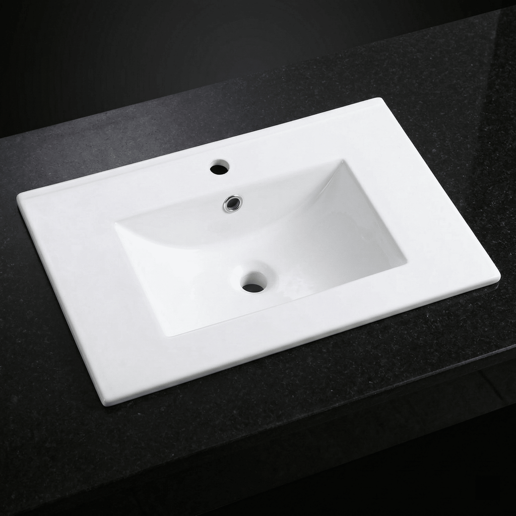 30Inch*18.5Inch Ceramic Bathroom Vanity Sink Top with Single Hole, Drop in Bathroom Vessel Sink Bowl Rectangle, Glossy White