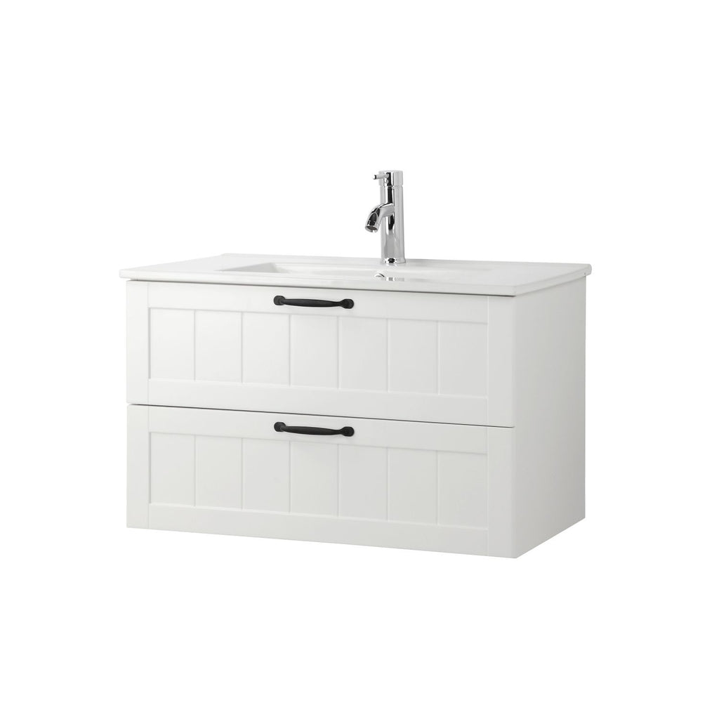 31.5" Bathroom Vanities Cabinet with Sink Combo, Wall Mounted Floating Cabinet With Decor Line, Soft-Close System, 2 Extra Big Drawers, White