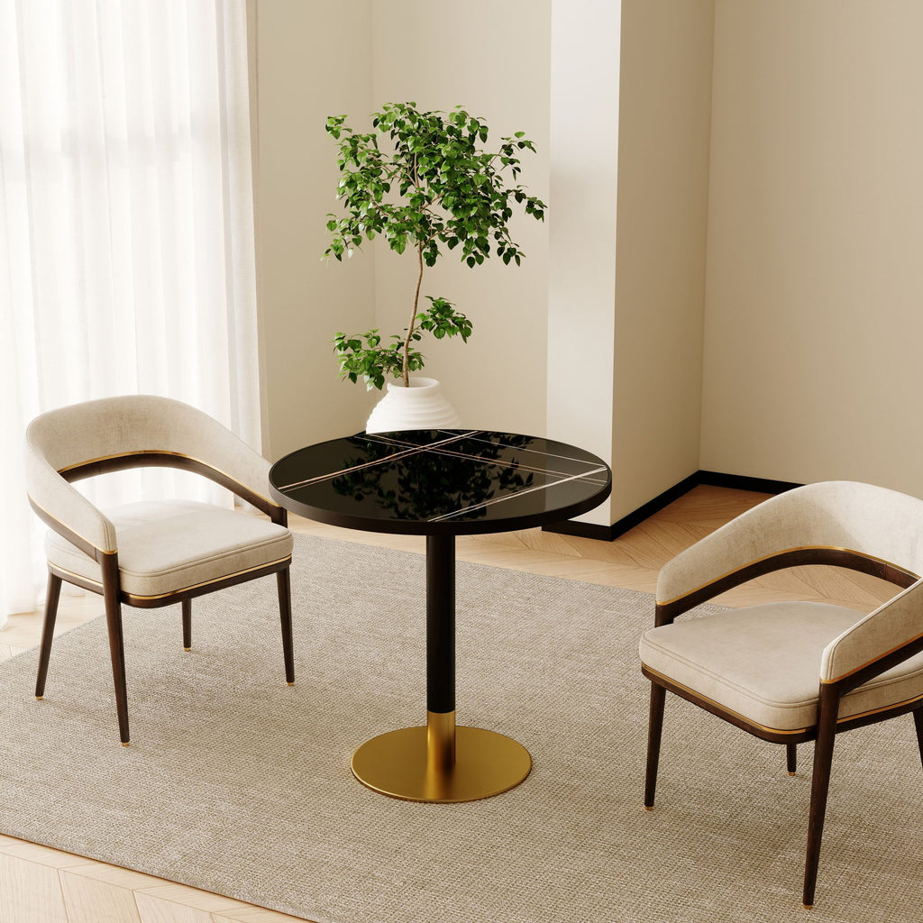 31.5" Round Modern Tulip Dining Table, Sintered Stone Tabletop with Luxury Faux Marble Print, Stainless Steel Bracket Base, Scratch & Wear Resistant, Waterproof Surface, Ideal for Indoor & Outdoor Use