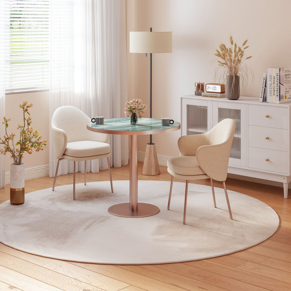 31.5" Round Modern Tulip Dining Table, Sintered Stone Tabletop with Luxury Faux Marble Print, Stainless Steel Bracket Base, Scratch & Wear Resistant, Waterproof Surface, Ideal for Indoor & Outdoor Use