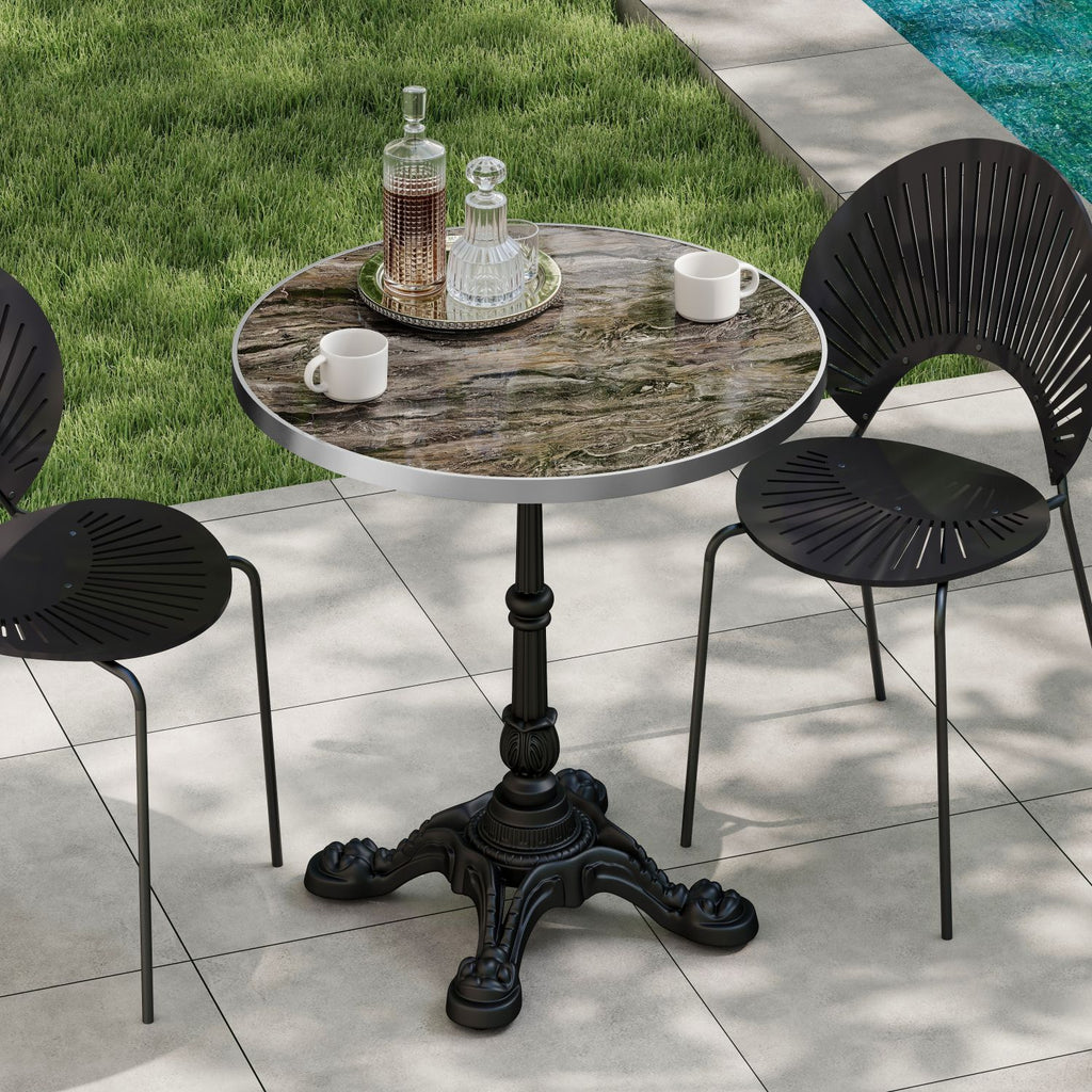 31.5" Round Outdoor Tulip Dining Table, Sintered Stone Tabletop with Luxury Faux Marble Print, Heavy Duty Cast Iron Base, Scratch & Wear Resistant, Waterproof Surface, Ideal for Indoor & Outdoor Use