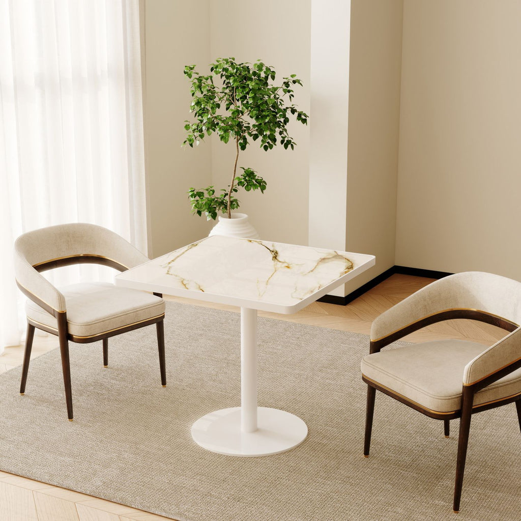 31.5" Square Modern Tulip Dining Table, Sintered Stone Tabletop with Luxury Faux Marble Print, Stainless Steel Bracket Base, Scratch & Wear Resistant, Waterproof Surface, Ideal for Indoor & Outdoor Us