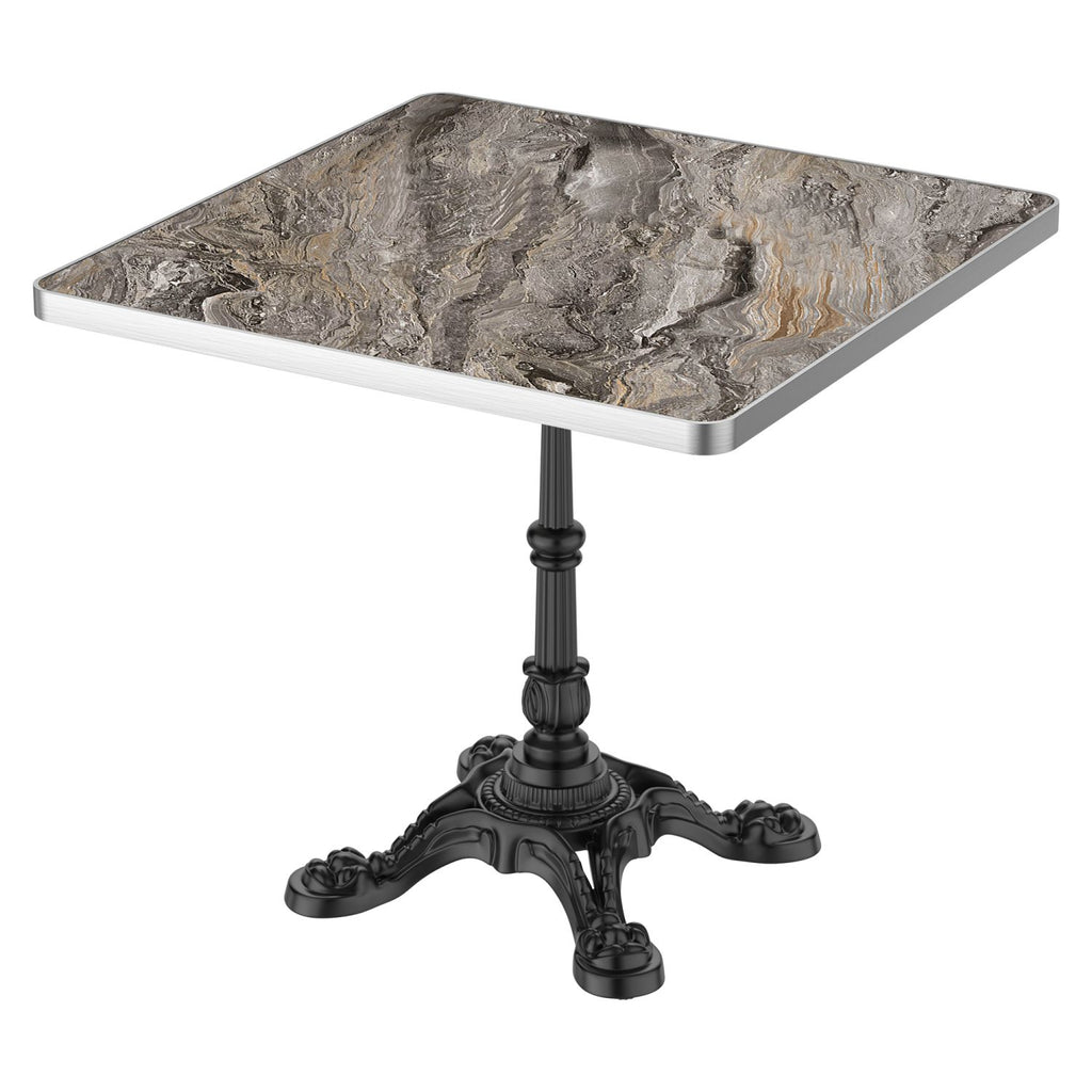 31.5" Square Outdoor Tulip Dining Table, Sintered Stone Tabletop with Luxury Faux Marble Print, Heavy Duty Cast Iron Base, Scratch & Wear Resistant, Waterproof Surface, Ideal for Indoor & Outdoor Use