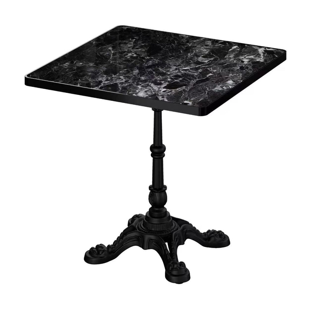 31.5" Square Outdoor Tulip Dining Table, Sintered Stone Tabletop with Luxury Faux Marble Print, Heavy Duty Cast Iron Base, Scratch & Wear Resistant, Waterproof Surface, Ideal for Indoor & Outdoor Use