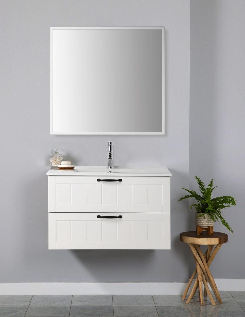 31.5inch Modern Style Bathroom Cabinet, Double Drawer With Decor Line,Wall-Mounted Bathroom Vanity with Basin & Mirror,Soft-Close System,for Bathroom,White