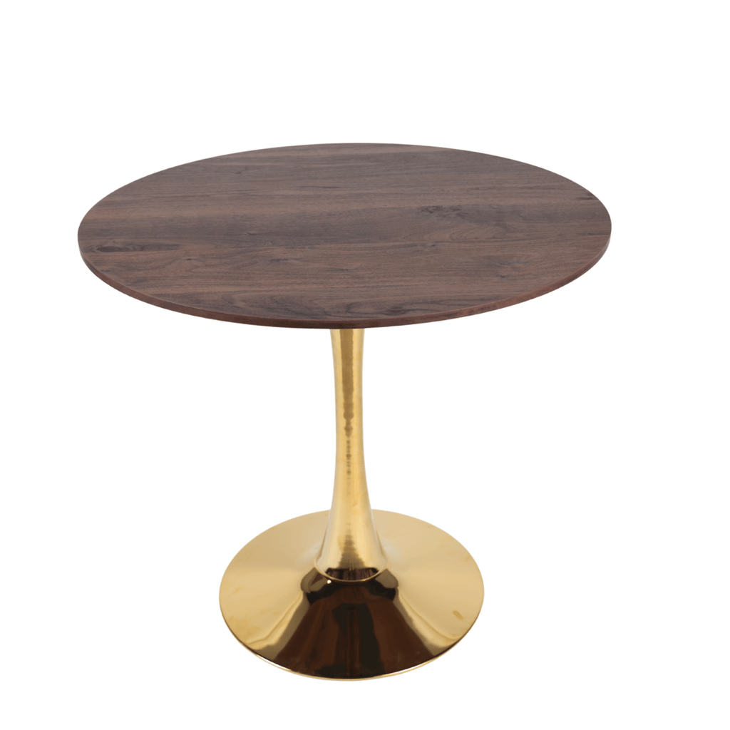31.5"Walnut COLOR TOP Golden color leg Tulip Table Mid-century Dining Table for 2-4 people With Round Mdf Table Top, Pedestal Dining Table, End Table Leisure Coffee Table