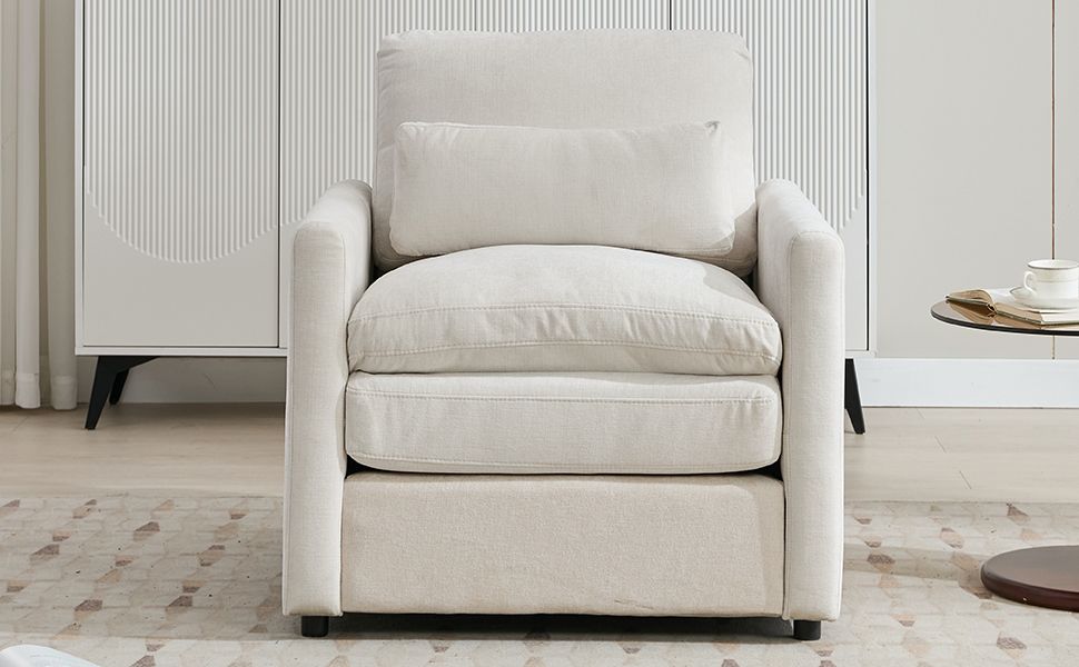 31.9" Cozy Upholstered Armchair Oversized Comfy Cloud Sofa Double Cushion Single Sofa Plush Cushion Armchair for Living Room, Beige