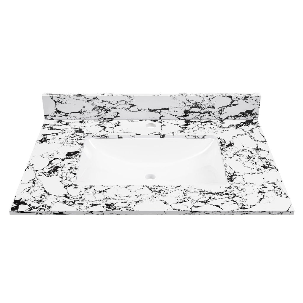 31"x22" Bathroom Vanity Top, with Undermount Ceramic Sink and Backsplash, artificial marble Bathroom Vanity Top with 1 Pre-Drilled Hole, Panda White