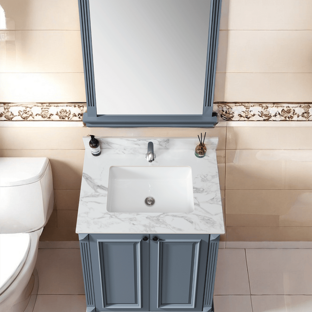 31"x22"Bathroom Vanity Top,sintered stone carra white Barthroom Vanity Sink Tops with Rectangular Undermount Ceramic Sink with Vanity Backsplash, Single Faucet Hole Bathroom Vanity Countertop