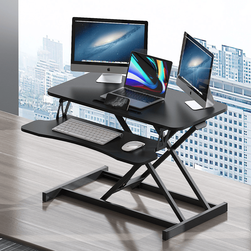 32 Inch Desk Converter, Height Adjustable Sit to Stand Riser, Dual Monitor and Laptop Workstation with Wide Keyboard Tray (BLACK) Xmas,Gift for Mother's day