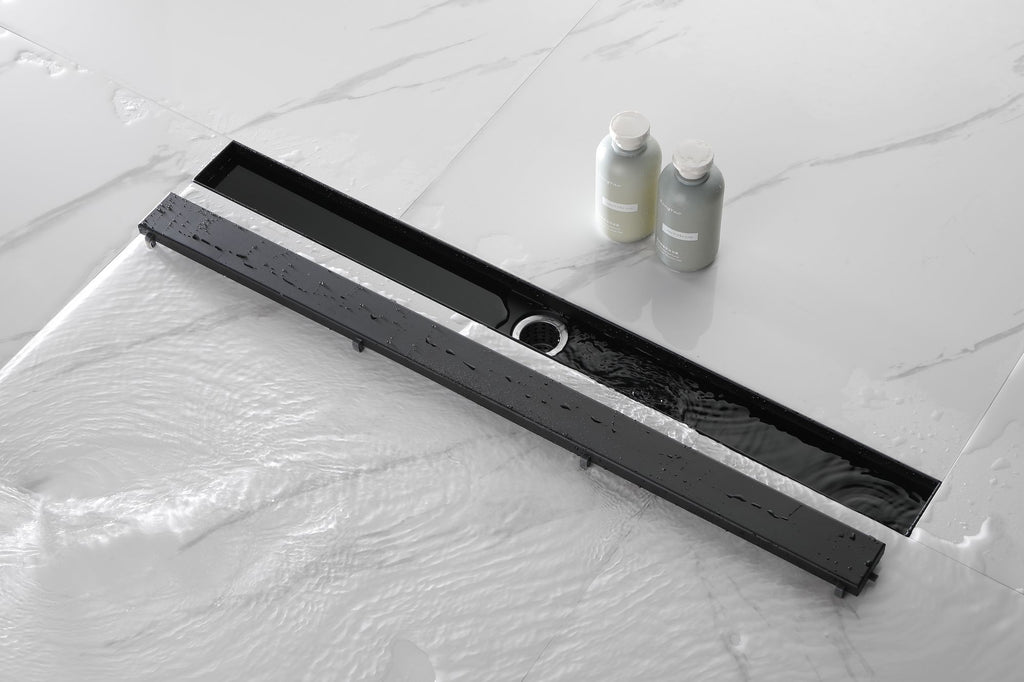 32 Inches Linear Shower Drain with Removable Cover, 304 Stainless Shower Drain Included Hair Strainer and Leveling Feet