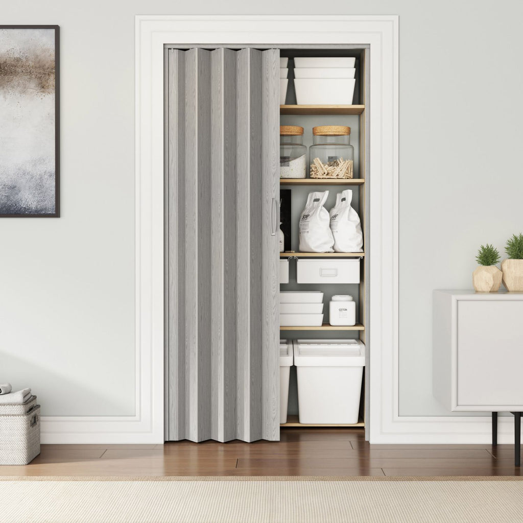 32" W PVC Foldable Accordion Doors or Privacy Room Divider for Internal Use, Grey