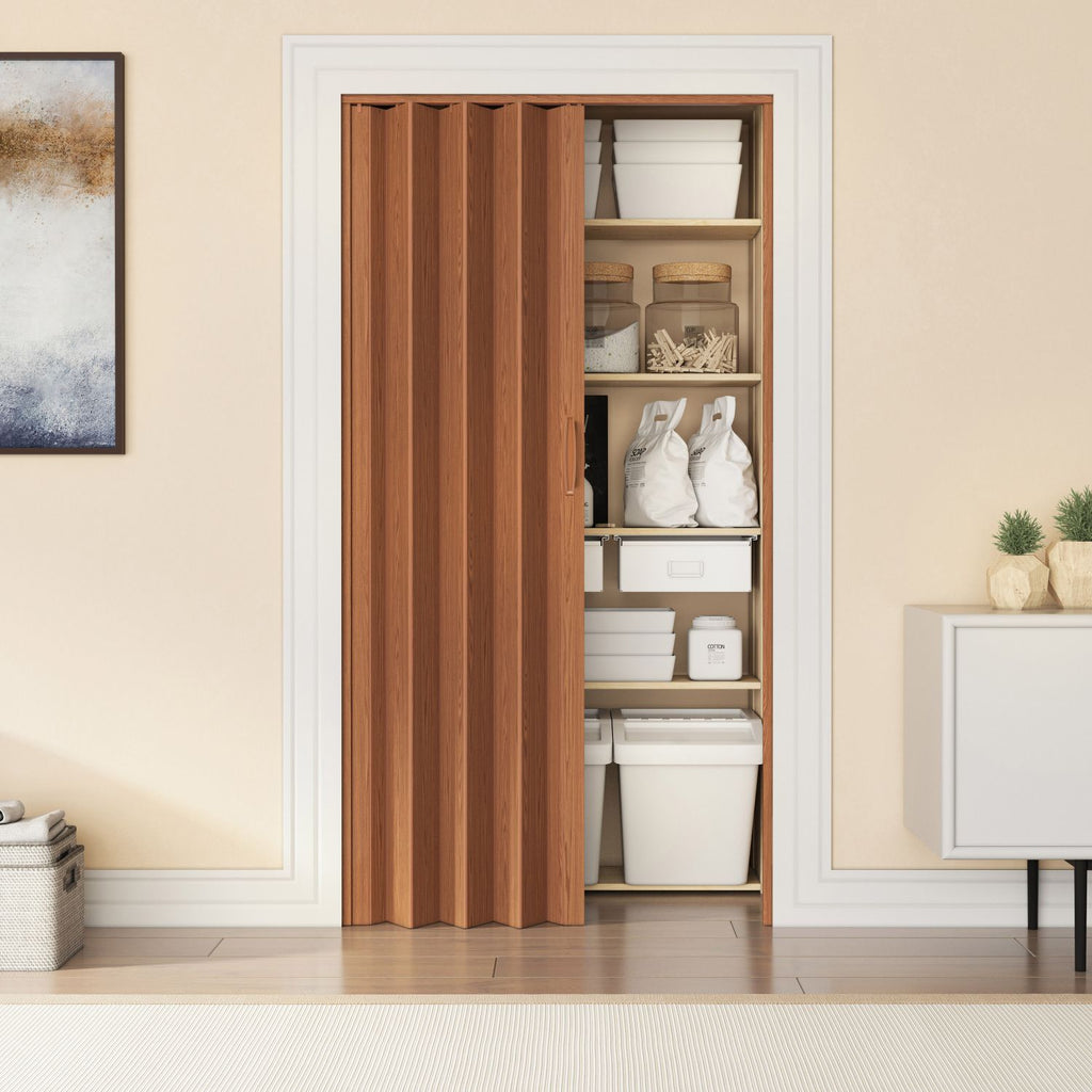 32" W PVC Foldable Accordion Doors or Privacy Room Divider for Internal Use, Walnut