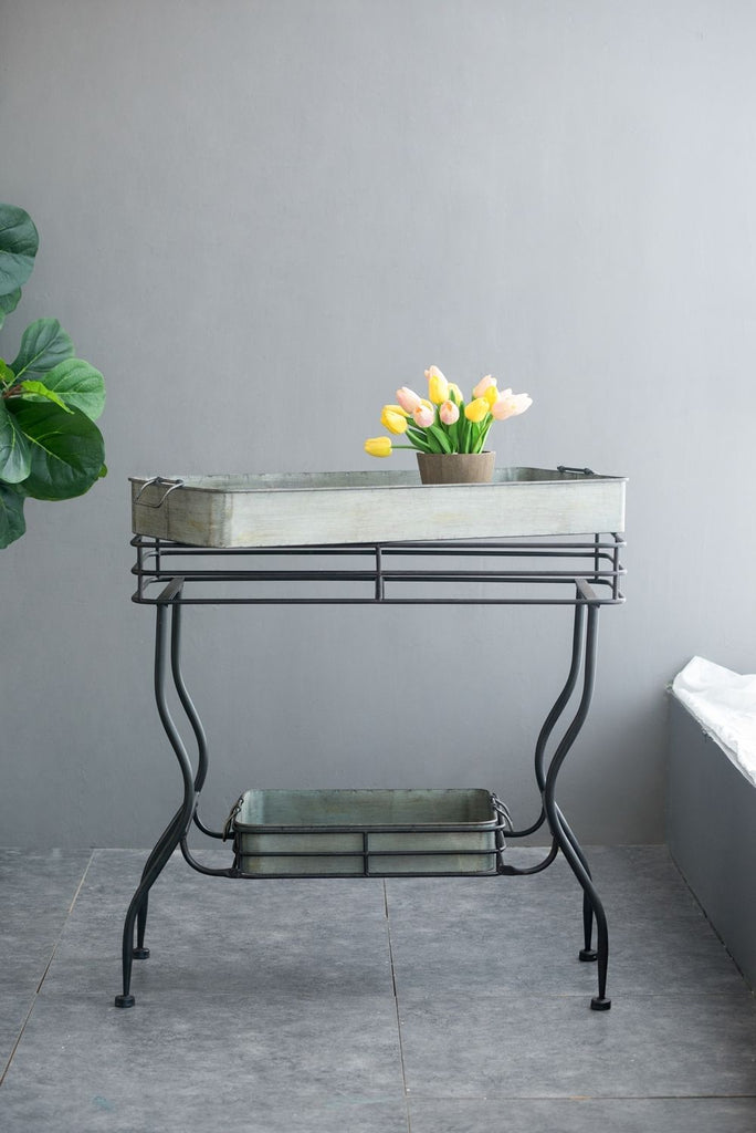 32x15x31" Maggie Galvanized Tray Table Accent Table