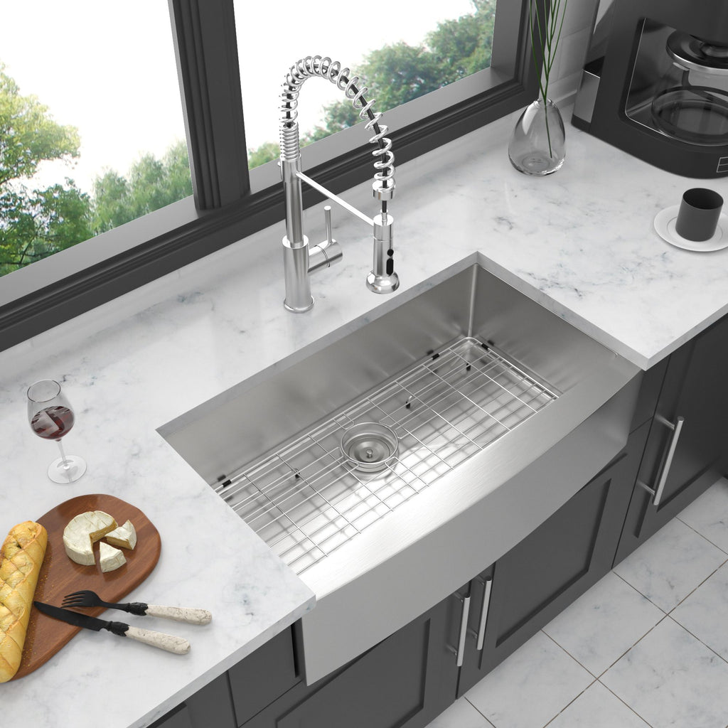33 Brushed Nickel Farmhouse Sink - 33 Inch Kitchen Sink Stainless Steel 16 gauge Apron Front Kitchen Sink