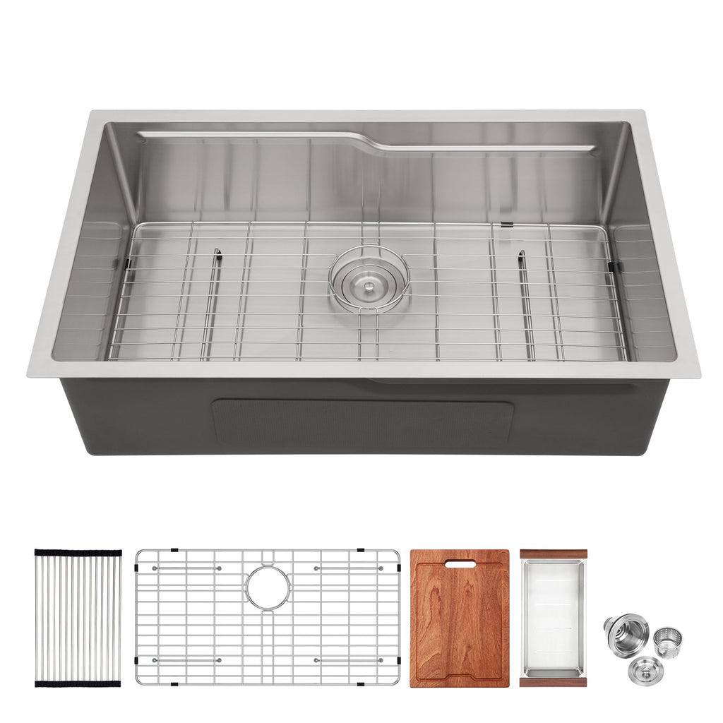 33" Undermount Kitchen Sink - 33*19 inch Single Bowl 16 Gauge Stainless Steel Ledge Workstation Kitchen Sinks