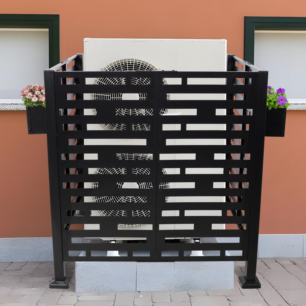 3.5*3.5FT Air Conditioner Fence for Outdoor Units Metal Privacy Fence,Metal Privacy Screen with Planter Boxes,Outdoor Trash Can Fence