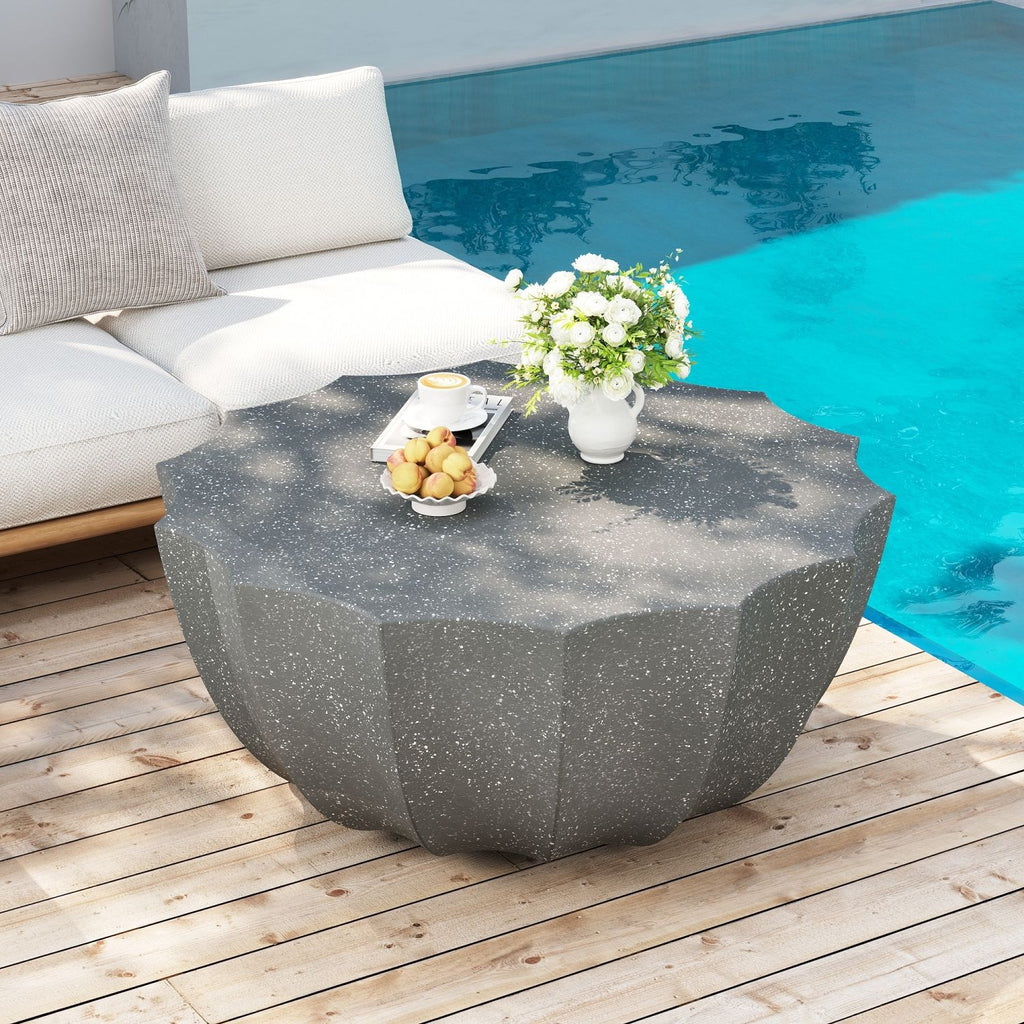 35.43" Modern Outdoor and Indoor Waterproof Coffee Table, Durable MgO Cement Design, Suitable for Terraces, Gardens, Backyards and Living Rooms ( Grey)