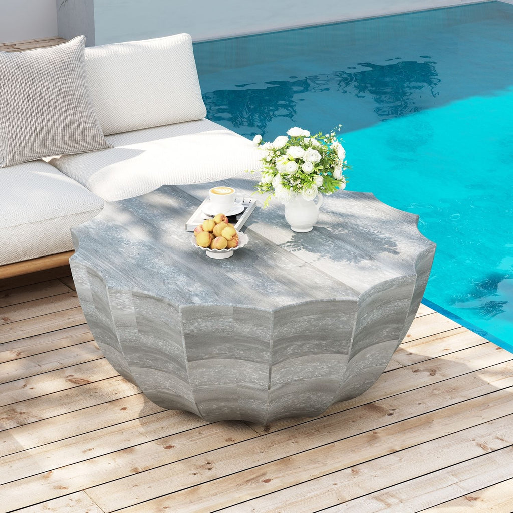 35.43" Modern Outdoor and Indoor Waterproof Coffee Table, Durable MgO Cement Design, Suitable for Terraces, Gardens, Backyards and Living Rooms (Marble white)