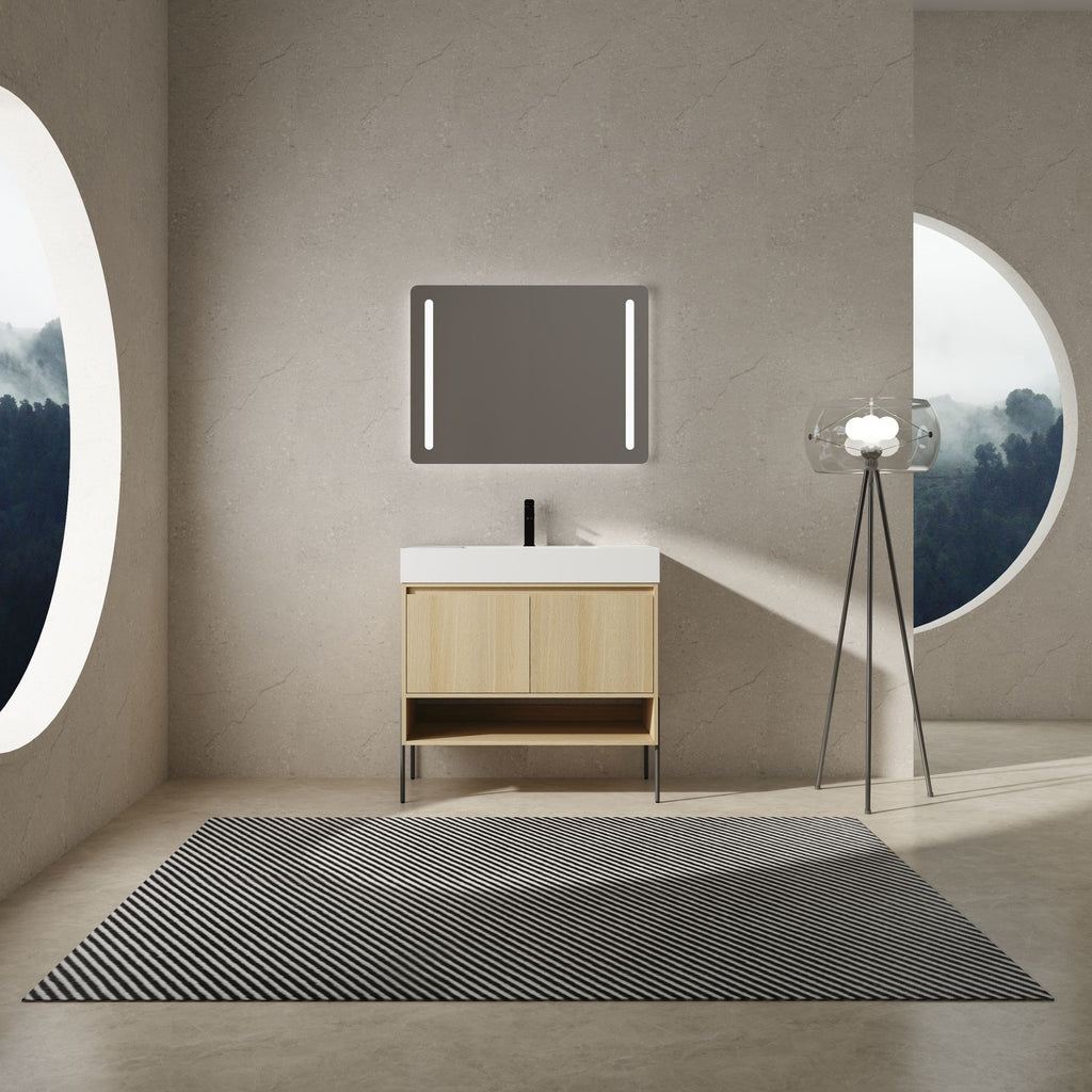 36" Bathroom Vanity Combo w/Single Ceramic Sink, Modern Storage Cabinet Set 2 Door, Multilayer solid wood, Oak