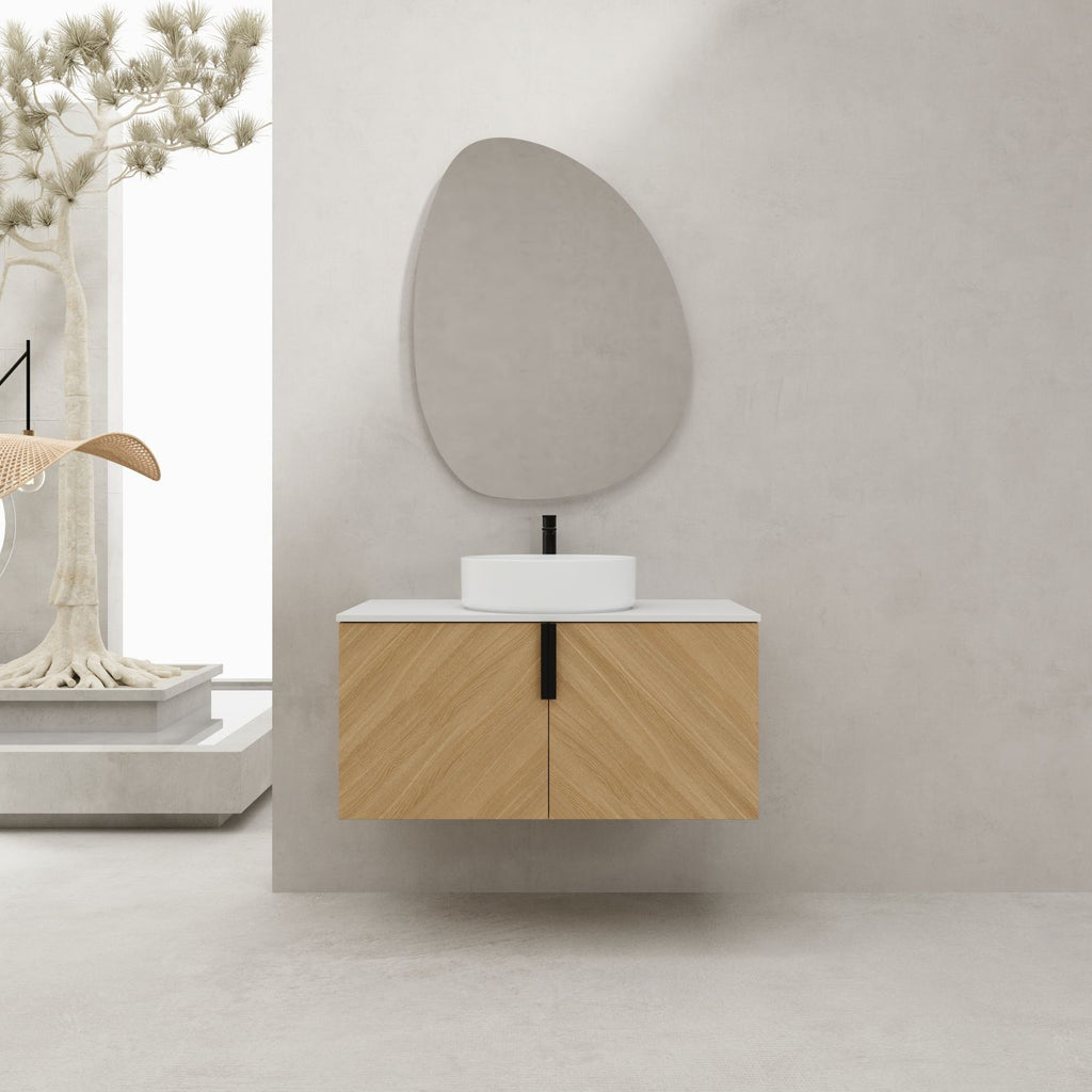 36" Bathroom Vanity With Top Ceramic Art Sink and Artificial Stone Slab, 2-Soft Close Door, Wall-Mounted Mounting Design, Plywood (KD-Packing)