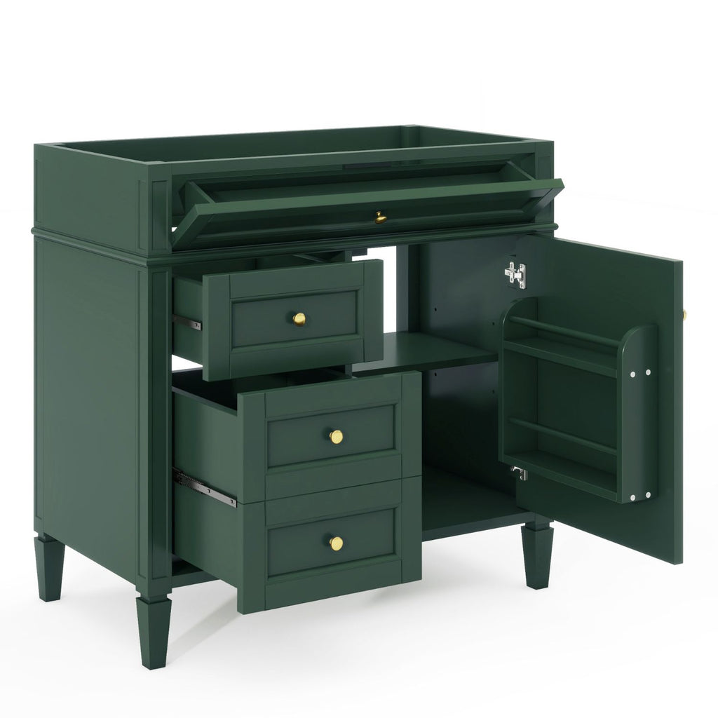 36'' Bathroom Vanity without Top Sink, Modern Bathroom Storage Cabinet with 2 Drawers and a Tip-out Drawer, Solid Wood Frame (NOT INCLUDE BASIN SINK; REPLACE WF315154AAF)