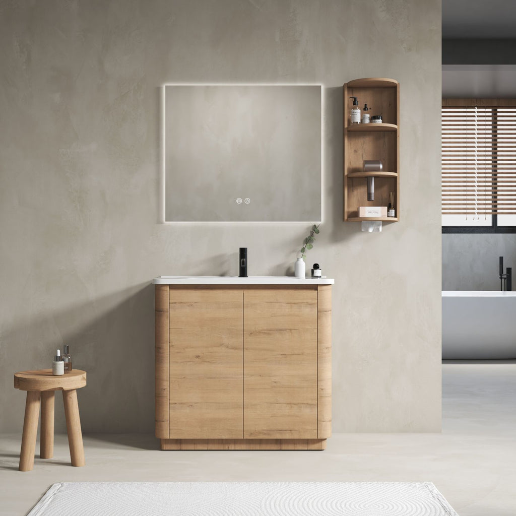 36'' Freestanding Bathroom Vanity with Ceramic Sink & 2-Soft-Close Door and Storage Rack , KD-Packing, Plywood