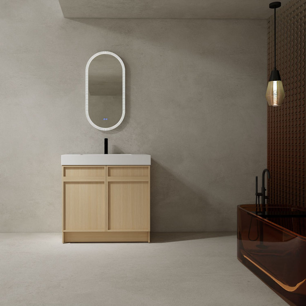 36" Freestanding Bathroom Vanity with White Resin Sink & 2 Soft-Close Cabinet Doors ((KD-PACKING)