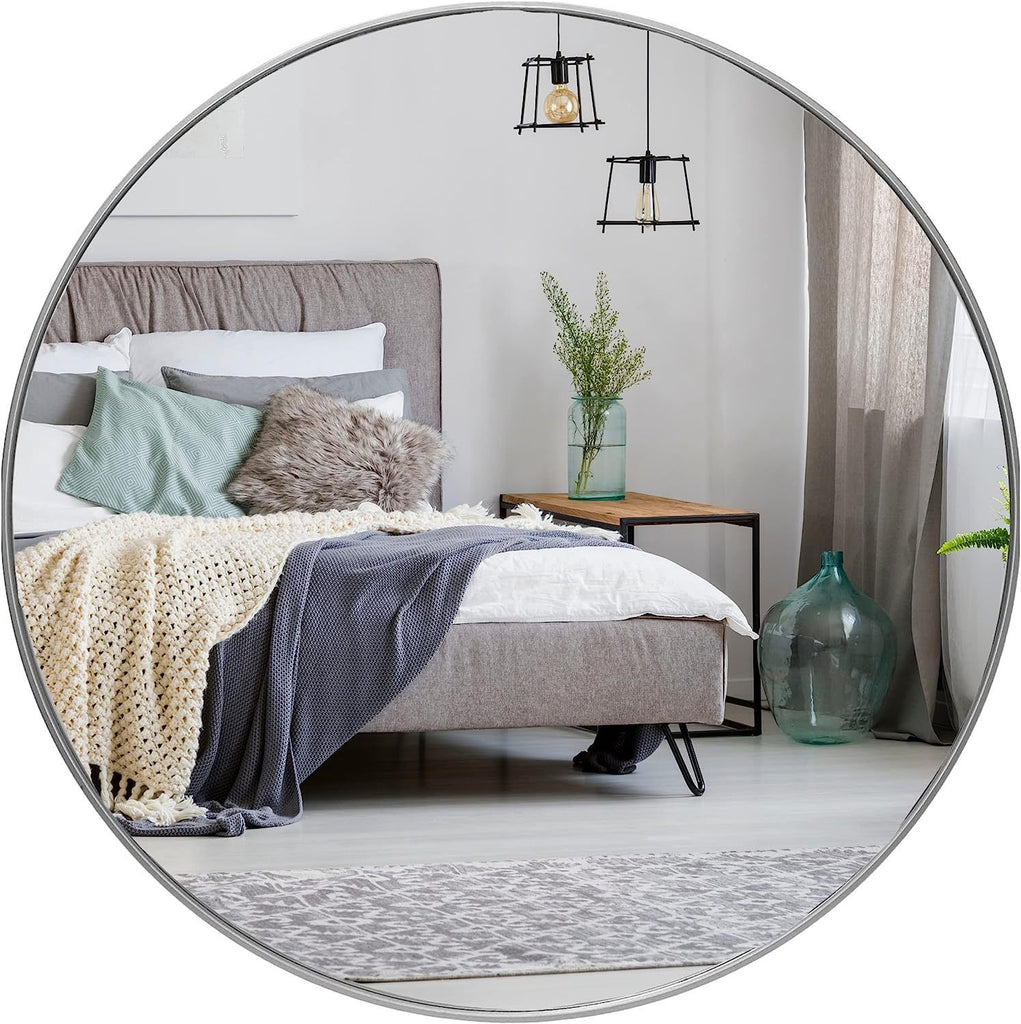 36 Inch Silver Metal Framed Round Bathrrom Mirror for Wall.(W2203134961)