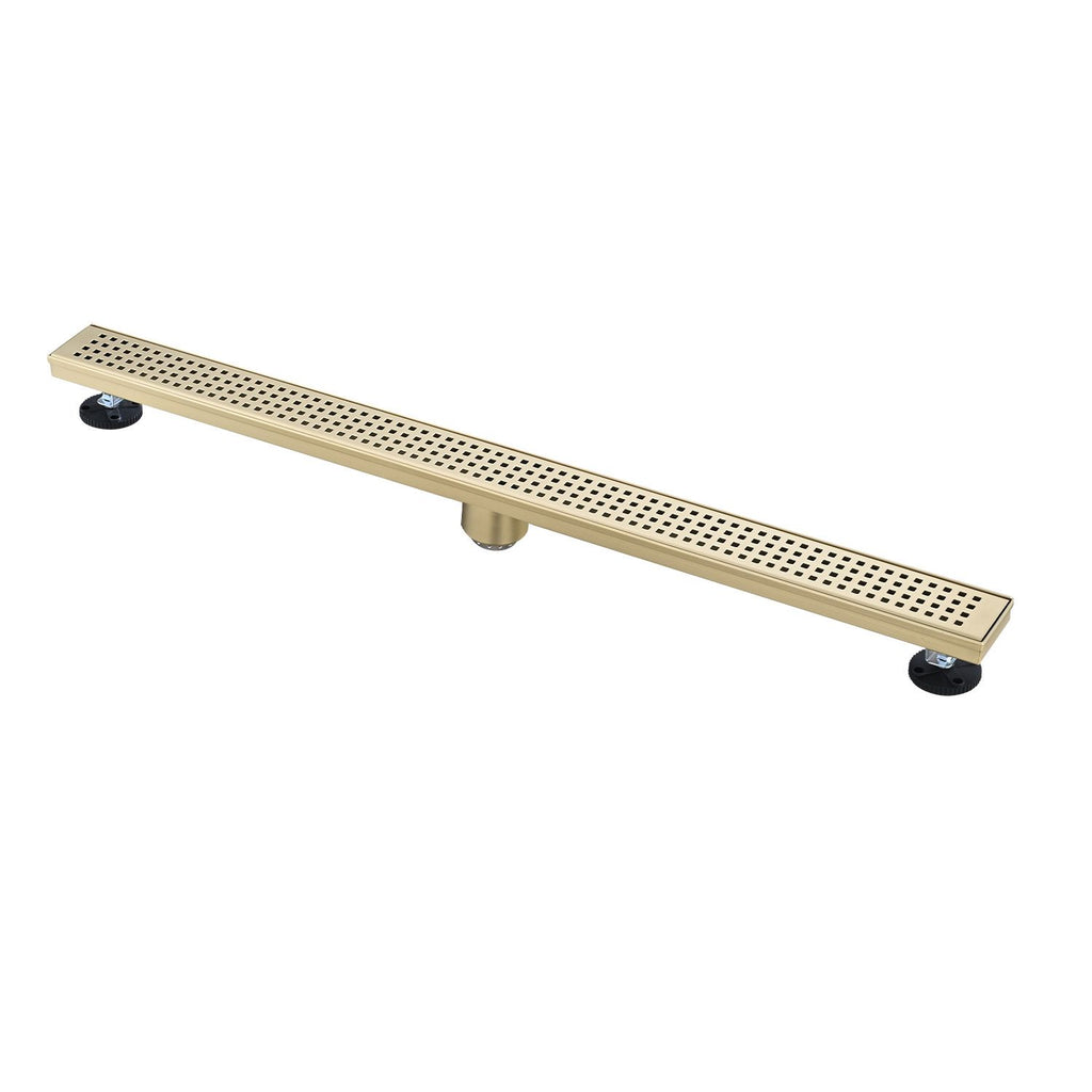 36 Inches Linear Shower Drain with Removable Quadrato Pattern Grate, 304 Stainless Shower Drain Included Hair Strainer and Leveling Feet
