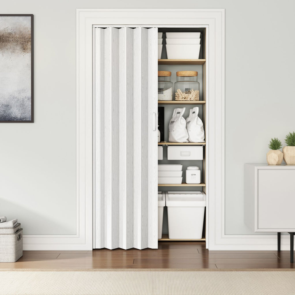 36" W PVC Foldable Accordion Doors or Privacy Room Divider for Internal Use, White