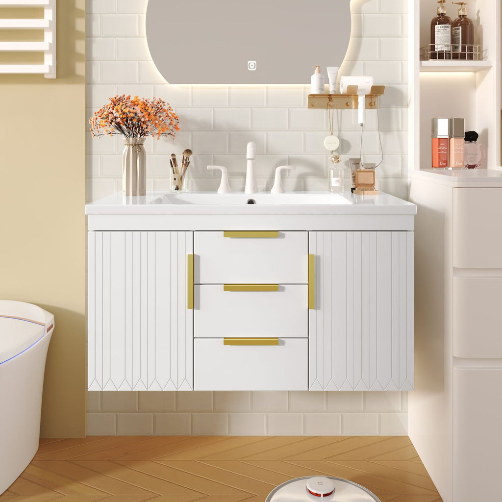 36'' Wall Mounted Bathroom Vanity, Floating Bathroom Storage Cabinet with 2 Drawers (Same as N710S236003K)