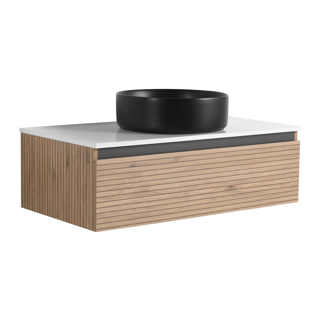 36'' Wall-Mounted Bathroom Vanity with Black Art Ceramic Sink & 1-Soft-Close Drawer (KD-Packing)