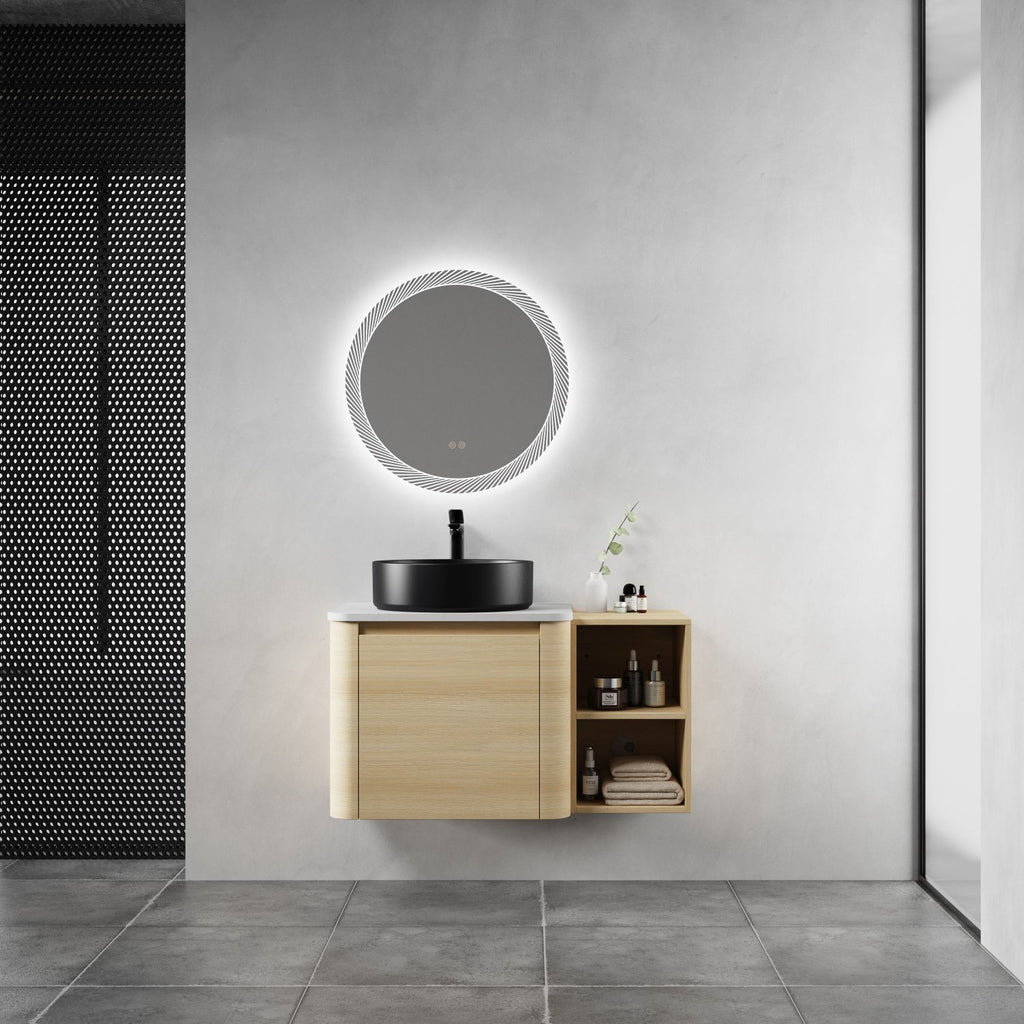 36'' Wall-Mounted Bathroom Vanity With Ceramic Art Sink, and Storage Shelves, Soft-Close Door, KD-Packing, Plywood