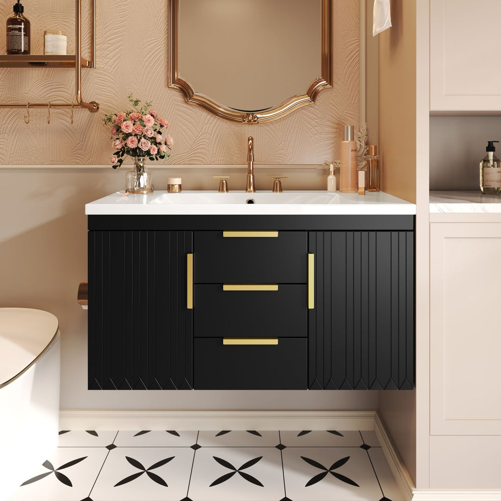 36'' Wall Mounted Bathroom Vanity with Resin Sink, Floating Bathroom Storage Cabinet with 2 Drawers (Same as N710S236003B)