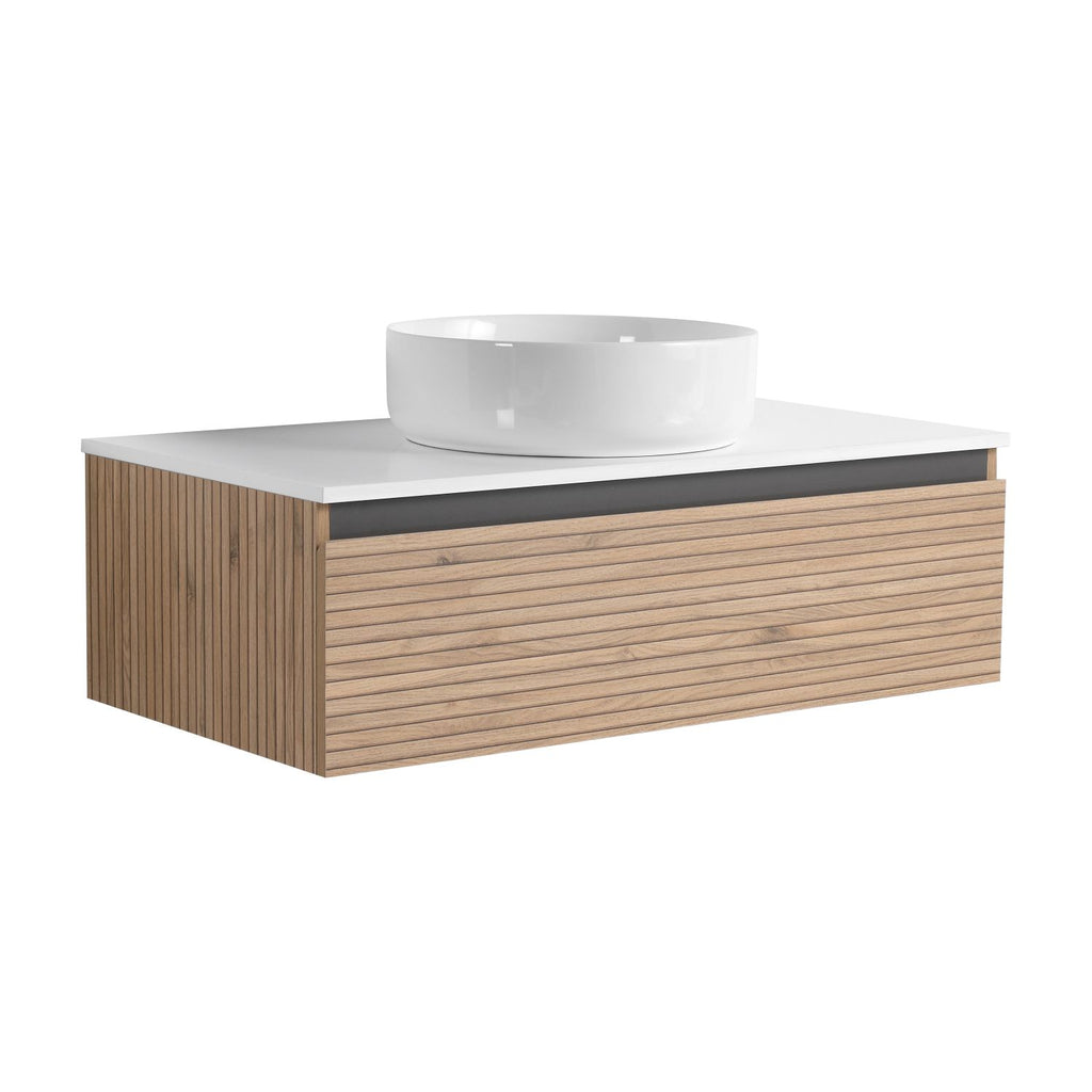 36'' Wall-Mounted Bathroom Vanity with White Art Ceramic Sink & 1-Soft-Close Drawer (KD-Packing)