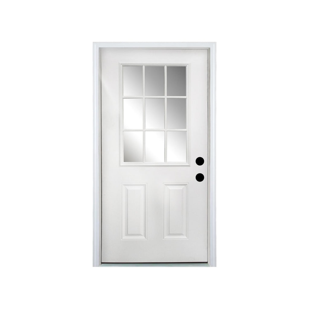 36 x 80 Fiberglass Entry Door with Brickmould, Vinyl Frame,9 Lite Low-E Glass - Primed Front Door for Home's Front Entrance, Left Hand Inswing, White Oak Wooden Grain Knock-Down Door