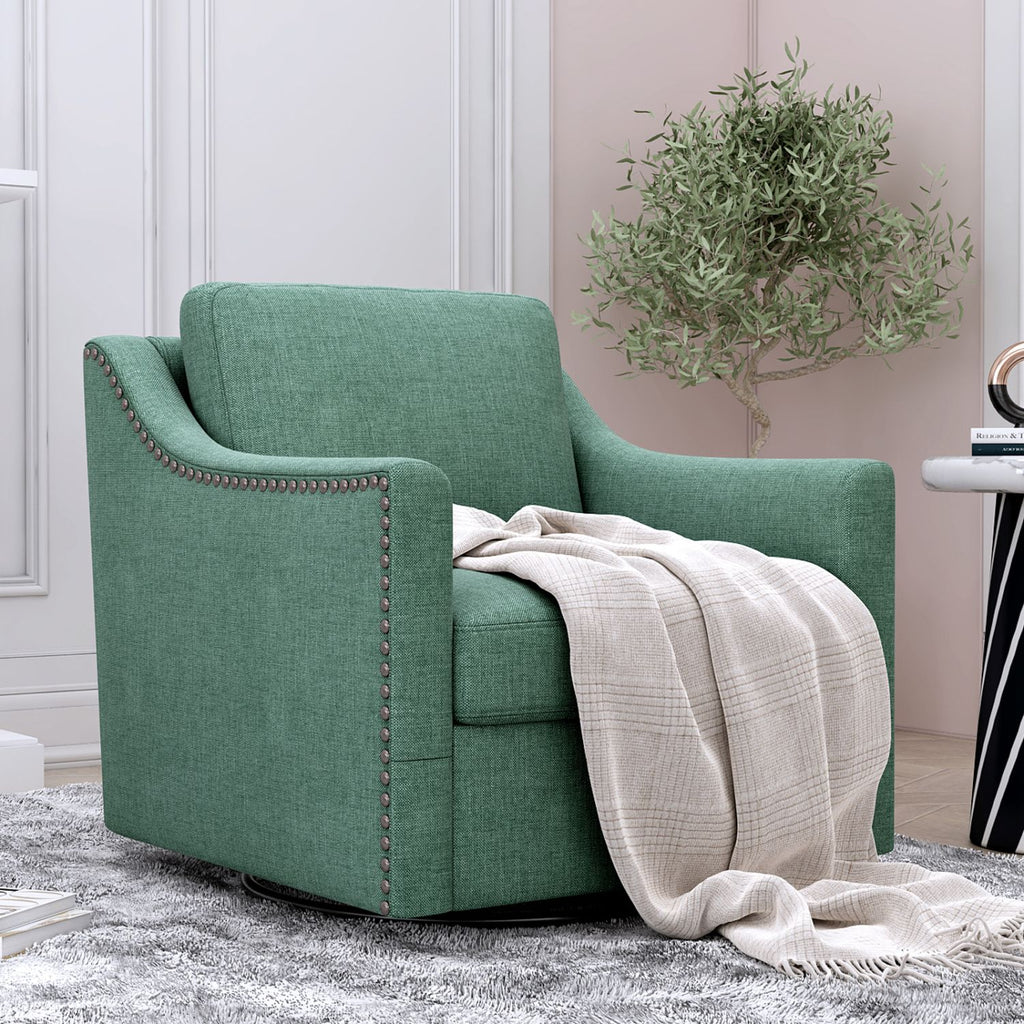 360 Degree Swivel Armchair Cotton linen skin-friendly fabric Ergonomic design Brass nail decorative armchair Living room chairs Bedroom chairs Living room chairs Black legs Suitable for indoor homes