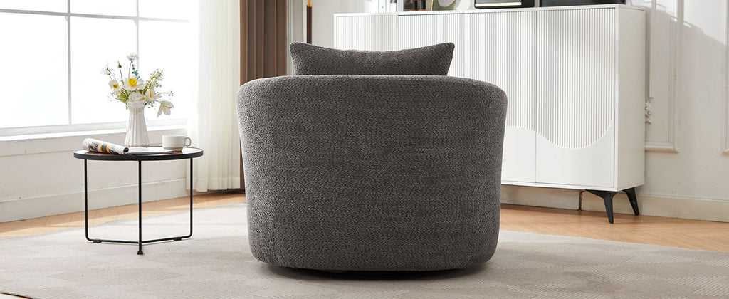 360° Swivel Chair, 38.2" Accent Chair Sofa, Upholstered Swivel Barrel Sofa Chair with a Throw Pillow for Living Room, Bedroom, Office and Hotel, Grey