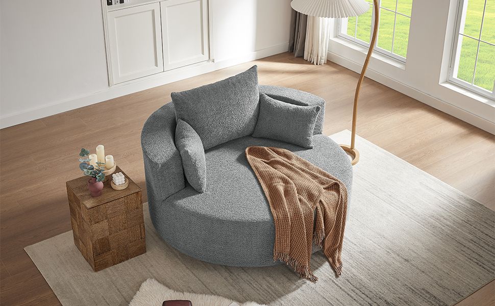 360° Swivel Chair Accent Barrel Chair Swivel Round Sofa Chair with 3 Removable Pillows for Living Room, Bedroom, Office and Hotel, Grey